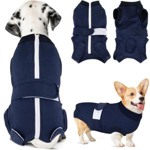 SlowTon Dog Surgery Recovery Suit - Zipper On Dog Onesies After Surgery for Female Male Dogs, Abdominal Wounds Bandages Cone/E-Collar Alternative Surgical Body Suit (Dark Blue,XS)