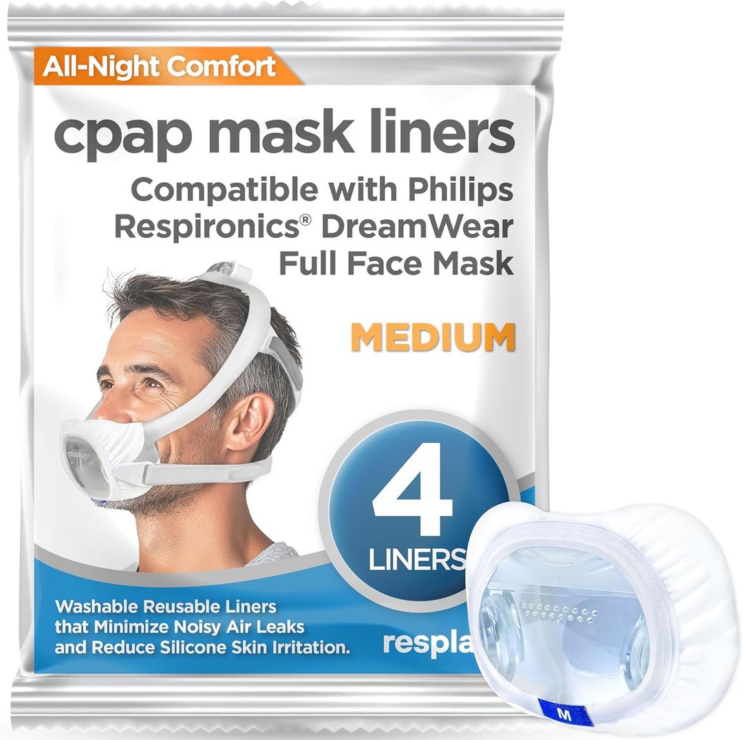 resplabs CPAP Mask Liners - Compatible with Philips Respironics DreamWear Full Face Masks, Medium - Reusable, Washable Cushion Covers - 4 Liner Pack
