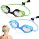 Vvinca Kids Swim Goggles with Bungee Strap No Leaking Anti Fog Toddler Goggles with Quick Adjust Ages 3-14 (01- Green & Blue Gradient)