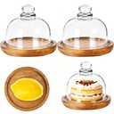 2 Pack Ultra Mini Wooden Base Cake Display Stand with Glass Dome,Cloche Clear Glass Bell Jar Cover for Dessert Cheese Candy Plants Succulents （for Sizes up to 3 "）