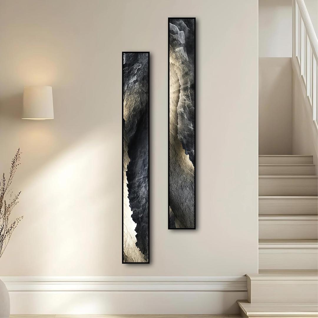 Large Framed Neutral Abstract Vertical Wall Art Decor for Hallway, 2 Piece, 63"L x 10"W