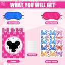 Cute Mouse Birthday Party Decoration Game, pin The Bow on The Mouse with 24 Stickers, Pink Poster Party Favors,Kids Games,Party Games (Pink)