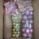 Cinrobiye Christmas Tree Decoration Set Including 48 Christmas Ornaments Balls,12 Bows,Tree Topper,Tree Skirt,Mesh Ribbon for Xmas Trees Holiday Party Garland Indoor DIY (Pink&Gold)