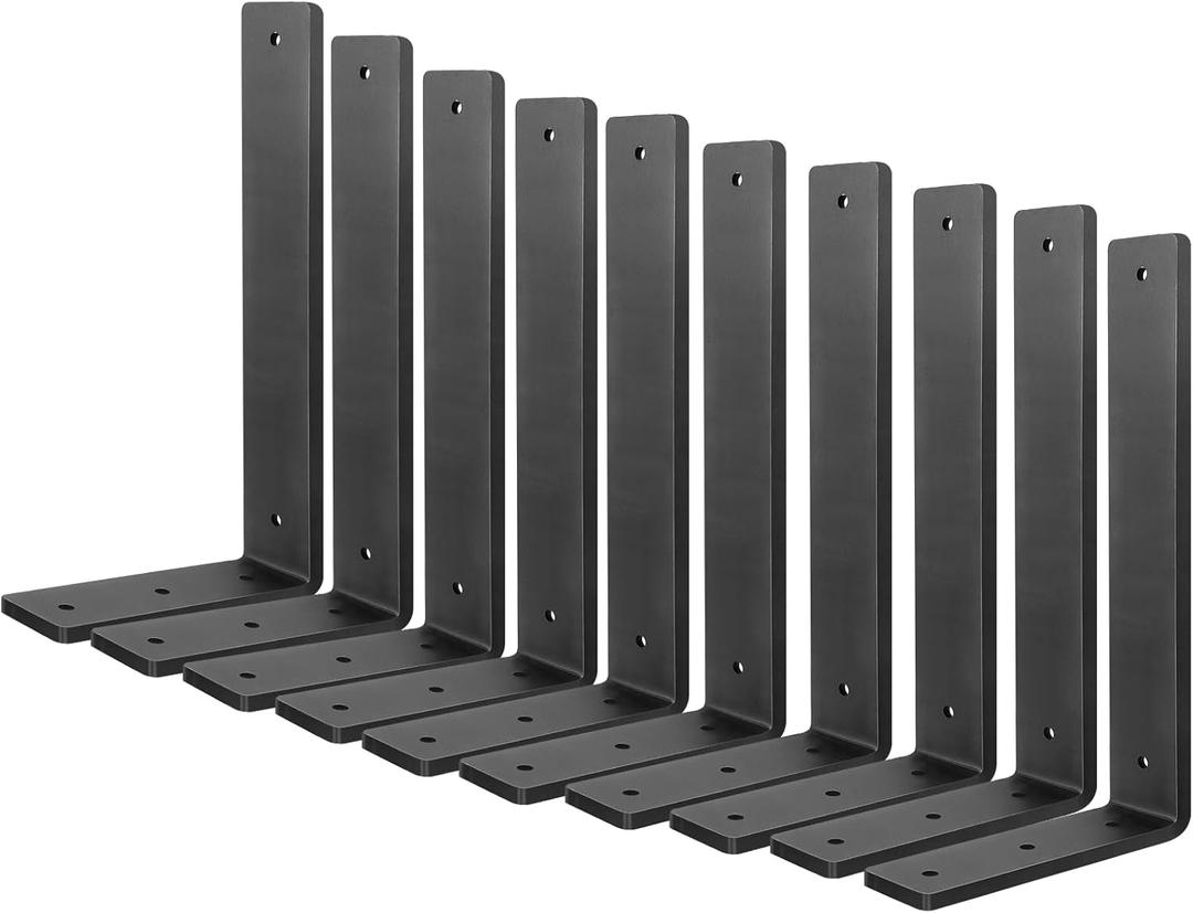 Floating Shelf Bracket 12 Inch, 10 Pack Heavy Duty Shelf Brackets, Black Wall Shelf Bracket for DIY Decorative with Mounting Hardware (L 12" x H 6" x W1.5")