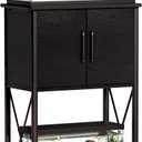 Herture 5-10 Gallon Fish Tank Stand, Metal Double Aquarium Stand with Cabinet for Fish Tank Accessories Storage, Heavy Duty 20.5" L* 11.02" W Tabletop, 500LBS Capacity Black PG06YGB