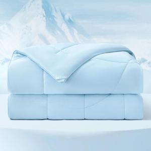 Bedsure Cooling Comforter Queen Size - Cooling Blankets for Hot Sleepers, Lightweight Comforter for Summer with Dual-Sided Cool Tech, Soft Breathable Cold Blanket for Sleeping, Blue, 88x88 Inches