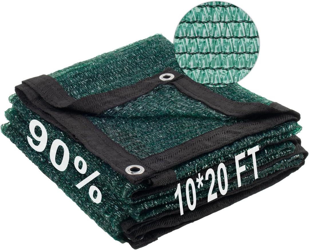 LOVE STORY 10x20FT 90% Dark Green Garden Shade Cloth, Sun Shade Cover Net Mesh Tarp with Grommets, Sunblock Net for Garden,Greenhouse,Plants and Patio