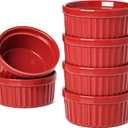 LE TAUCI Ramekins 4 OZ Oven Safe, Creme Brulee Ramekins, Pudding Custard Cups Souffle Ramiken, Dipping Sauce Dishes, Ceramic Ramekin Bowls Set of 6, True Red
