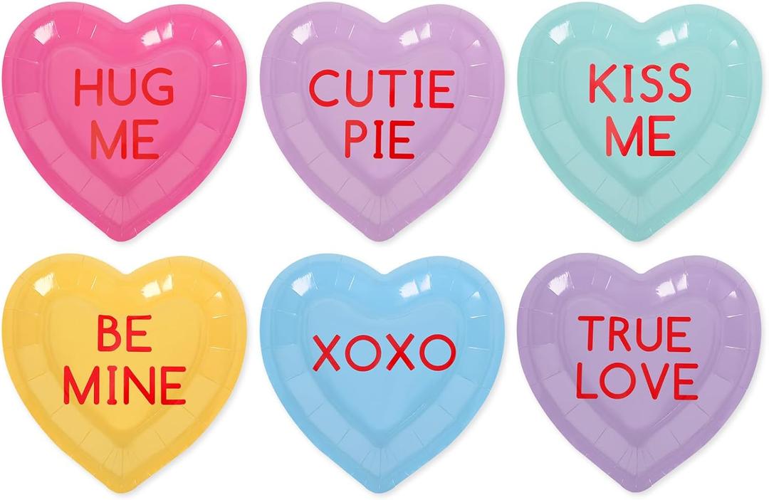 Whaline 36Pcs Heart Paper Plates Valentine's Day Paper Plates Disposable Heart Dinner Plates Conversation Heart Decorative Tableware for Valentine's Day Anniversary Wedding Party Supplies,7.5 x 7.5 in