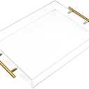 12"x16" Clear Acrylic Serving Tray with Golden Handles, Sturdy Huge Capacity Acrylic Tray for Coffee, Juice, Kitchen and Desk Organizer, Storage Tray (12"x16") (16" x 12" x 2")