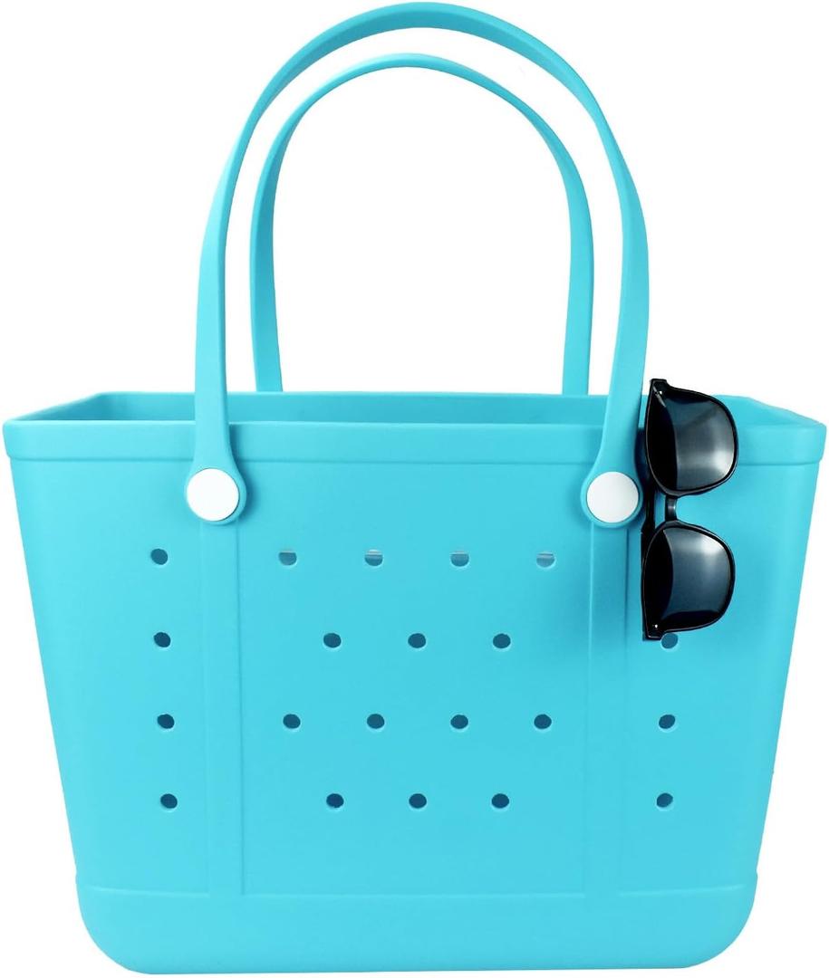Extra Large Rubber Beach Bag, Washable Moisture Resistant Durable Open Hole Tote Bag Beach Vacation Essentials