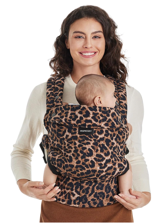Momcozy Baby Carrier  Ergonomic, Cozy and Lightweight Carrier for 745lbs, Effortless to Put On, Ideal for HandsFree Parenting, Enhanced Lumbar Support, Purehug for Infant to Toddler, Leopard