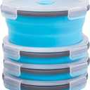 Collapsible Food Storage Containers Round with Airtight Lid, 27 oz, Kitchen Stacking Silicone Collapsible Meal Prep Container Set for Leftover, Microwave Freezer Dishwasher Safe, Blue, Set of 4
