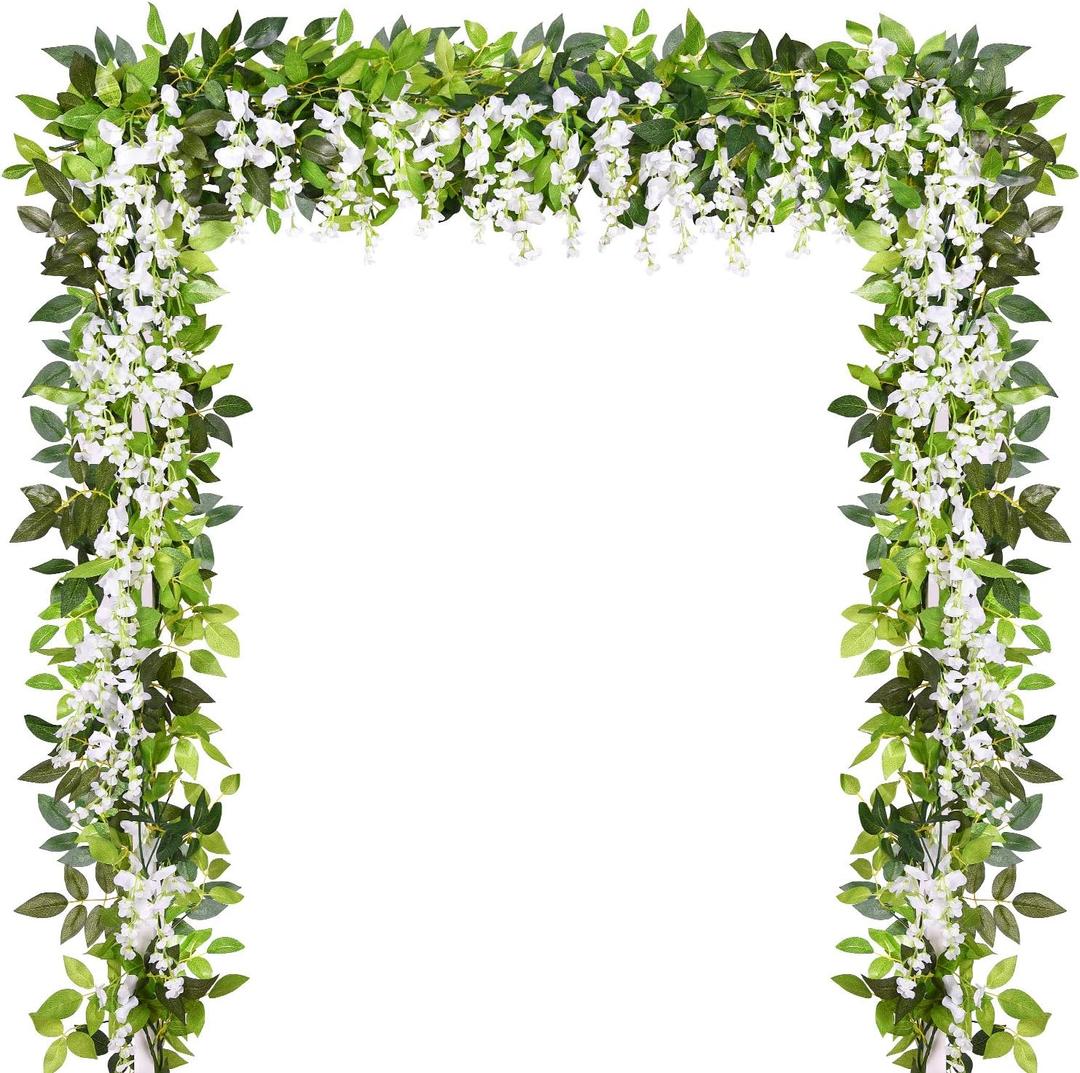 Artflower 4 Pcs White Wisteria Garland Artificial Flowers, 6.6 Ft/Piece Fake Wisteria Hanging Flowers Garland for Home Bedroom Window Garden Outdoor Party Ceremony Wedding Arch Floral Decor