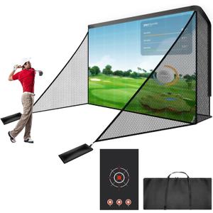 Silipull Golf Cage Net with Simulator Impact Screen Heavy Steel Frame with 2 Net Side Barriers HD Blank Impact Screen and Target Cloth Golf Simulators Enclosure for Home Indoor Outdoor, 10 x 7 ft
