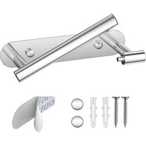 BESy Adhesive or Screw Toilet Paper Holder Wall Mount Rustproof Modern Roll Holder Flexible Pivoting Adjustable Tissue Handle with Self Adhesive or Mounted with Screws Stainless Steel Polished Chrome