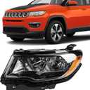 FIONE for Jeep Compass Headlight Assembly Replacement 2017 2018 2019 2020 2021 Halogen Headlamps Left Driver Side 55112707AE CH2502295 DOT Certification LH