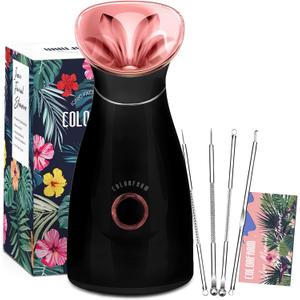 Colorfarm Facial Steamer Nano Ionic: Face Steamer Deep Cleaning Unclogs Pores - Humidifier Warm Hot Mist Home Sauna Spa for Women Men Sinuses Moisturizing (5 Piece set, Black Rose Gold)