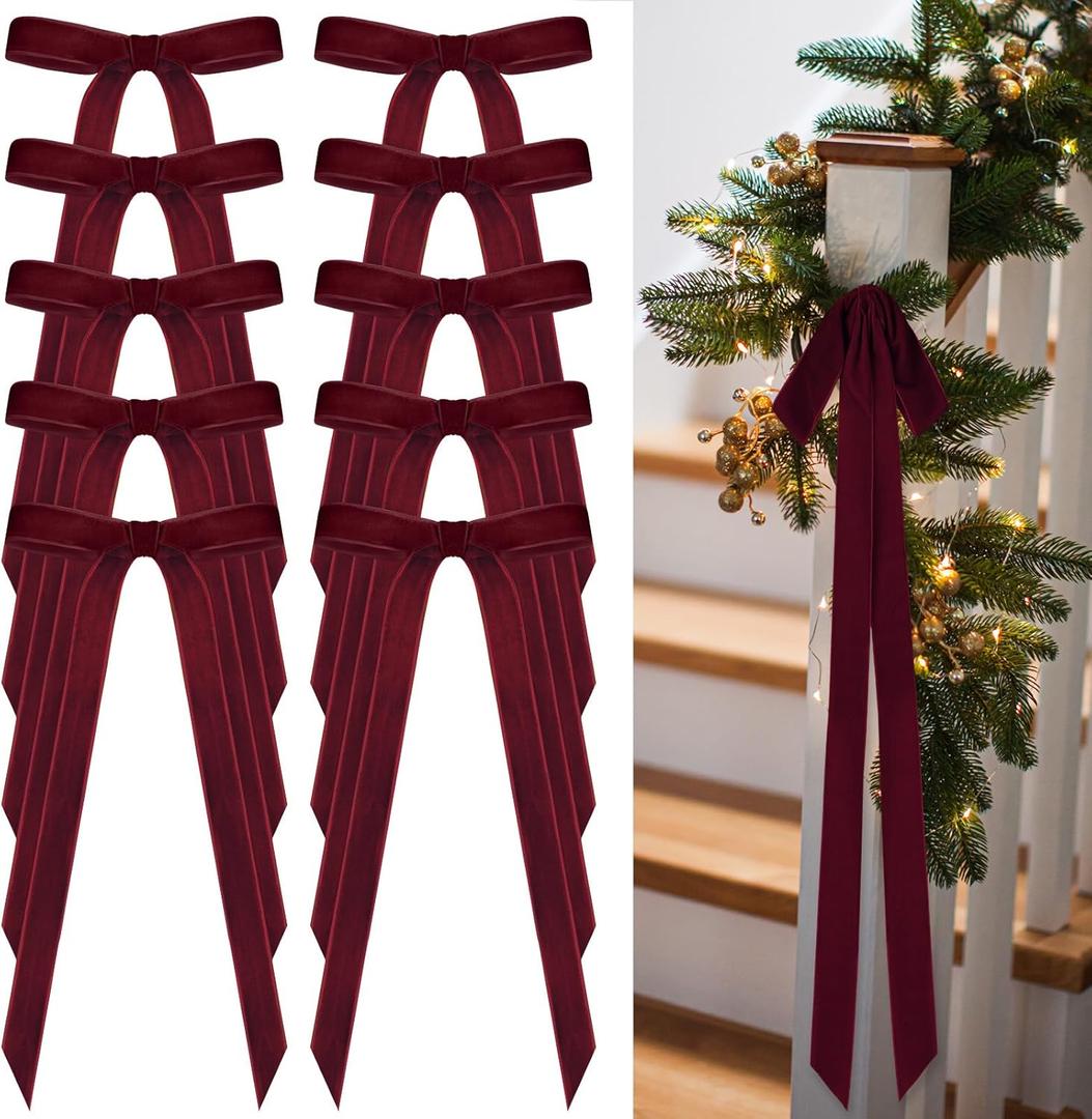 24 Pcs Velvet Bows for Christmas Tree Vintage Ribbon Bows for Crafts Garland Home Coquette Wedding Birthday Decor(9 x 13 Inch,Width of 1 1/2",Burgundy)
