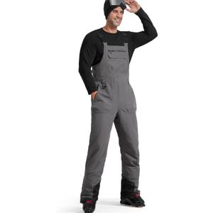 FREE SOLDIER Mens Snow Bibs Ski Pants Softshell Waterproof Insulated Warm Snow Pants Windproof Ski Bib Overalls (X-Large/30" Inseam, Gray)