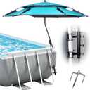 7FT Above Ground Pool Umbrella with Poolside Mount Bracket, Adjustable 5-Level Pool Sunshade for Frame Pools, Heavy-Duty UV Resistant Patio Umbrella for Backyard, Garden, Pool Deck