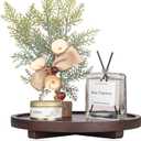 Round Decorative Tray Wood Bathroom Counter Organizer Farmhouse Kitchen Decor Wooden Riser for Soap Dish, Perfume, Candle, Sponge, 10" - Walnut