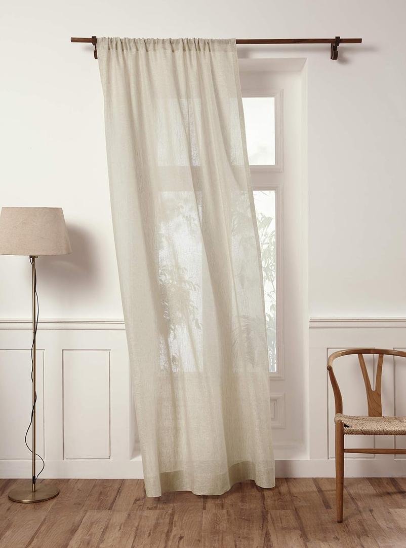 Solino Home Flax Linen Sheer Curtain 108 Inches Long - European 100% Pure Linen Sheer Light Natural Window Treatment Panel 52 x 108 Inch - Light Filtering Rod Pocket Curtain for Living Room, Bedroom