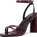 RIBONGZ Block Heels Prom Heeled Sandals for Women Chunky Square Open Toe Strappy High Heels Ankle Strap Wedding Bridal Shoes High Heel Sandals for Party Dress 36.5