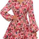 MEROKEETY Fall Wedding Guest Dresses for Women Long Sleeve Floral Casual Lightweight Flowy Swing Boho Dress Pockets (S)