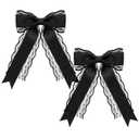 Giantree 2 Pcs Black Lace Hair Bow Clips for Women, Cute Lace Hair Bows Clips with Long Tail Ribbon for Wedding Halloween Gothic Dress Decor Accessories Gift