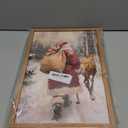 Vintage Christmas Decorations Santa Framed Wooden Wall Art Vintage Reindeer in Snow Christmas Hanging Decorations Xmas Winter Scene Decoration