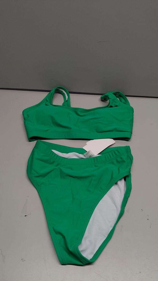 Women's Push Up Padded High Waist Thong 2 Pc Bathing Suit Size Small, Green