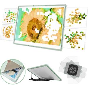 1000 Pieces Rotating Plastic Puzzle Board 3-in-1 Double-Sided/Tilting/Rotating, Portable Table 31.93"x24.06" Spinning Jigsaw Puzzle Table with Cover Lazy Susan Gift for Seniors Adults (Green)