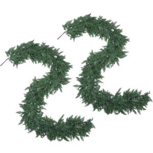 Hananona 9 FT Artificial Cedar Garlands, 2 Pcs Real Touch Winter Cedar Pine Garland, Green Artificial Greenery Garland for Table, Mantle, Wall, Indoor, Outdoor Christmas Decorations (2, 9 FT)