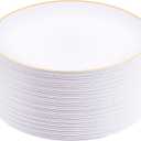 Festiva 50Pcs Gold Plastic Plates - 9 Inch White Plastic Plates with Gold Rim - Disposable Dinner Plates - include 50 salad& pasta Plate Perfect for Party & Wedding & Thanksgiving & Christmas