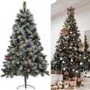 6.5Ft Prelit Classic Blue Spruce Artificial Christmas Tree with LED Lights, PE Needle Foliage, 'Feel Real' Artificial Christmas Tree with Timed Remote Control and Foot Switch Device, Christmas Decor