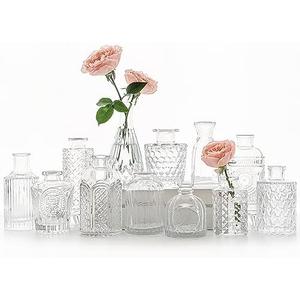 SUPMIND 12pcs Glass Bud Vase Set, Small Clear Flower Vases for Centerpieces in Bulk, Mini Vintage Vase for Wedding, Home,Table Decoration