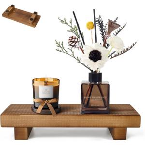 Wood Riser Soap Stand, Wooden Tray for Bathroom Counter, Kitchen Sink Stand for Soap, Pedestal Stand for Table Display, Home Decor, Footed Tray(8.66x3.54 Inch) (Brown)