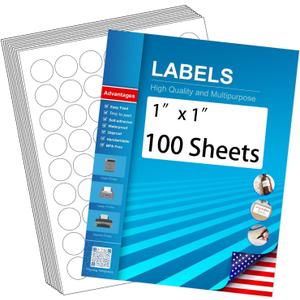 1" Circle Sticker Labels, Round Printable Sticker Labels to Write On, Sticker Paper for Inkjet Printer, (63 Labels/Sheet), 100 Sheets