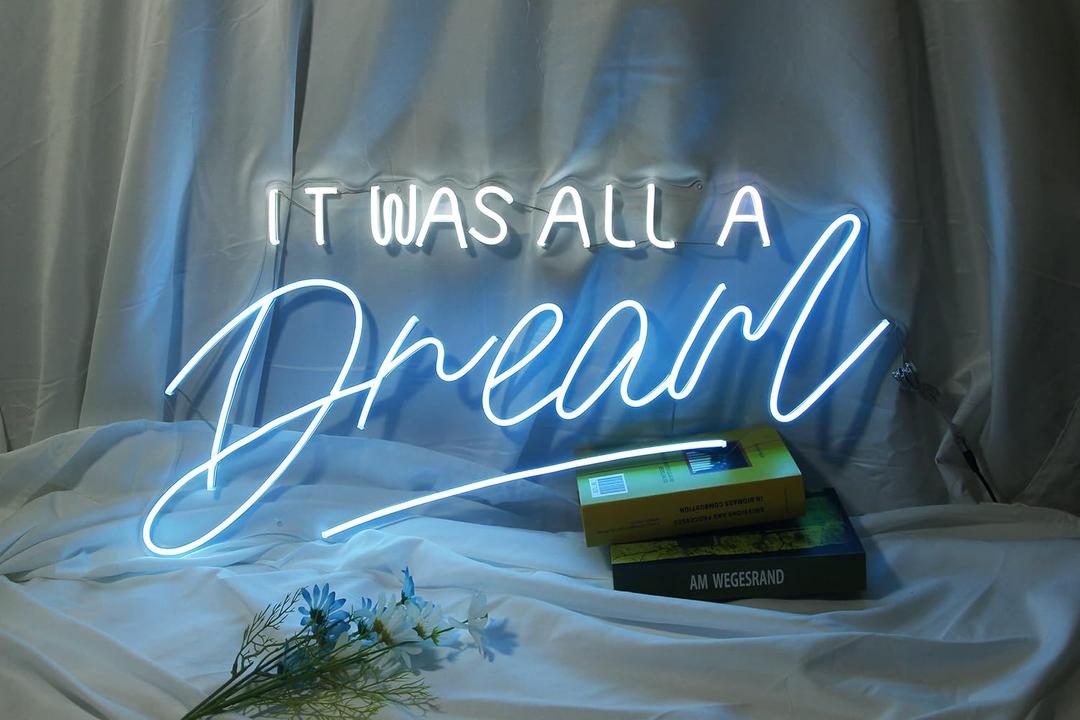 It Was All A Dream Neon Sign for Bedroom, LED Handmade Wall Decor Light with Dimmer (White+Blue (23.6 inches))