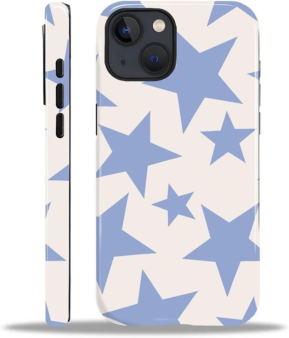 for iPhone 15 Case for Women Girl Men Boy, Compatible with MagSafe, Shockproof Soft Silicone & Hard PC Shell Protective Case for iPhone 15 - Light Blue Stars