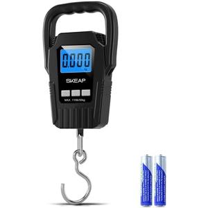 Digital Fish Scale Hanging Scale Fishing Scale, SKEAP 110lb/50kg Luggage Scale,Fish Weighing Scale, Upgrade Large Handle & Backlit LCD Display, Black,Fishing Gifts for Men,Black