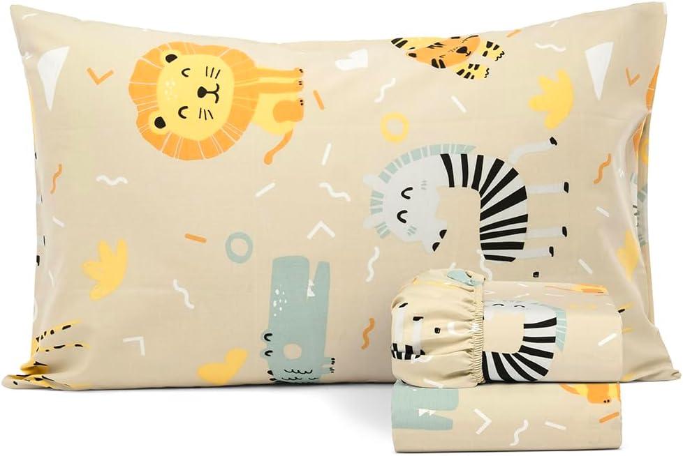 Salt Earth 100% Cotton 210TC Kids Bedsheet, Twin Sheets Set for Toddler Bed, 3 Piece Bedding Set Including Flat Sheet, Fitted Sheet, and Pillowcase, Themed Sheets for a Playful Kids Bed (Summerland)