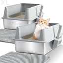 2 Pack Stainless Steel Litter Box,XL Metal Cat Litter Box with Lid High Sides,Extra Large Litter Box for Big Cats,Odor-Resistant, Scratch-Proof, Easy to Clean,Scoop &Mat Included