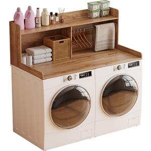 Unionly 2-Tier Wooden Washer and Dryer Countertop with Clothes Rail, Full