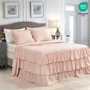 CHIXIN Ruffle Skirt Bedspread Queen Size - 30" Long Drop, Shabby Chic Style, Lightweight Bedding Cover, 3 Piece Set, Chic Layers, Pink