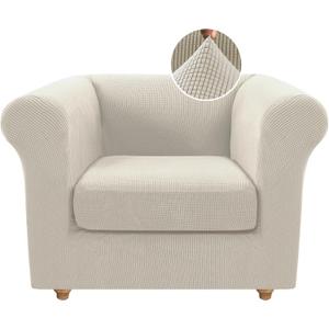 H.VERSAILTEX 2 Pieces Chesterfield Armchair Cover Stretch Chair Covers with Arms Mid Century Deep Seat Couch Cover Fit Width Up to 47 Inch, Jacquard Fabric (Small Sofa, Island Fossi)