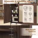 JASIWAY Buffet Cabinet with Storage, 48" Rattan Sideboard with Adjustable Shelves, Modern Coffee Bar Cabinet Console Table with Doors, Credenza for Kitchen, Living Room, Entryway, Dining Room, Walnut, 48.4x15"x33.4"