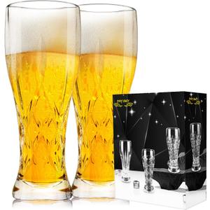 Beer Glasses Set of 2,17 oz Glasses Drinking Set, Craft Beer Glasses for Freezer Supply Aroma Retention, Tall Beer Cups, Mugs and Glassware Gifts for Men (Clear)