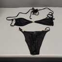 VOLAFA Women's Triangle Bikini Set Tie Solid Sexy Thong Cheeky Two Piece Swimsuit Bathing Suit (4, Black) XL